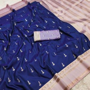 Sumptuous Royal Blue Pure Zari Weaving Banarasi Silk Saree With Stunning Blouse Piece