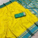Eclat Yellow Pure Zari Weaving Banarasi Silk Saree With Fragrant Blouse Piece