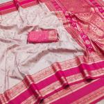 Grandiose Beige Pure Zari Weaving Banarasi Silk Saree With Stunner Blouse Piece