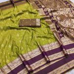 Seraglio Green Pure Zari Weaving Banarasi Silk Saree With Groovy Blouse Piece