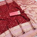 Glittering Maroon Pure Zari Weaving Banarasi Silk Saree With Murmurous Blouse Piece