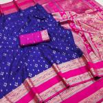 Unequalled Royal Blue Pure Zari Weaving Banarasi Silk Saree With Excellent Blouse Piece