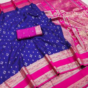 Unequalled Royal Blue Pure Zari Weaving Banarasi Silk Saree With Excellent Blouse Piece