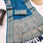 Designer Firozi Pure Viscose Dola Silk Saree With Panoply Blouse Piece