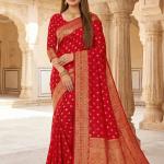 Sempiternal Red Pure Viscose Dola Silk Saree With Scrupulous Blouse Piece