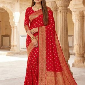 Sempiternal Red Pure Viscose Dola Silk Saree With Scrupulous Blouse Piece