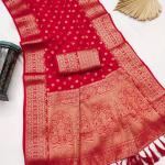 Sempiternal Red Pure Viscose Dola Silk Saree With Scrupulous Blouse Piece