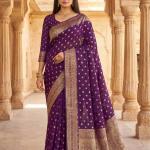 Fugacious Wine Pure Viscose Dola Silk Saree With Exquisite Blouse Piece