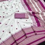 Evanescent Off White Pure Banarasi Silk Saree With Brood Blouse Piece