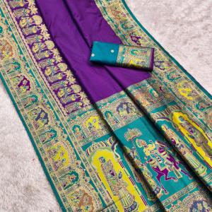 Lovely Purple Pashmina Saree With Magnificat Blouse Piece