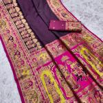 Tremendous Wine Pashmina Saree With Most Flattering Blouse Piece