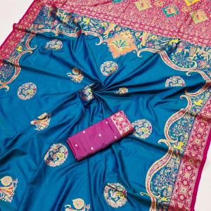 Panache Blue Pashmina Saree With Tremendous Blouse Piece