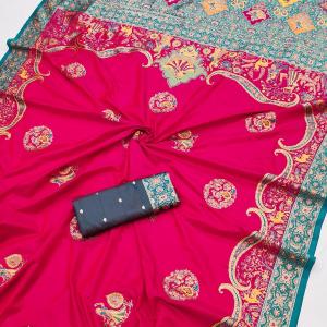 Sumptuous Dark Pink Pashmina Saree With Confounding Blouse Piece