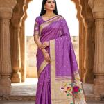 Snazzy Lavender Paithani Silk Saree With Embellished Blouse Piece