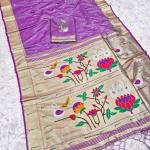Snazzy Lavender Paithani Silk Saree With Embellished Blouse Piece