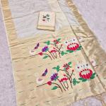 Smart Off White Paithani Silk Saree With Lissome Blouse Piece