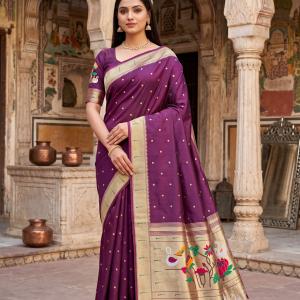 Designer Purple Paithani Silk Saree With Preferable Blouse Piece