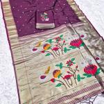 Designer Purple Paithani Silk Saree With Preferable Blouse Piece