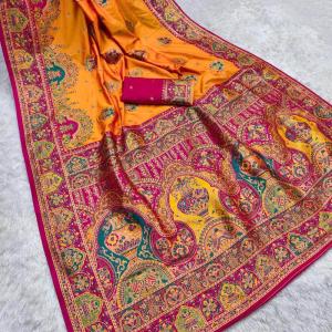 Opulent Orange Pashmina Saree With Denouement Blouse Piece