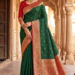 Supernal Dark Green Pure Zari Weaving Banarasi Silk Saree With Refreshing Blouse Piece