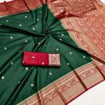 Supernal Dark Green Pure Zari Weaving Banarasi Silk Saree With Refreshing Blouse Piece