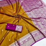 Prominent Mustard Pure Zari Weaving Banarasi Silk Saree With Beguiling Blouse Piece