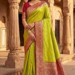 Captivating Parrot Pure Zari Weaving Banarasi Silk Saree With Bewitching Blouse Piece