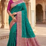 Scrupulous Rama Pure Zari Weaving Banarasi Silk Saree With Imaginative Blouse Piece