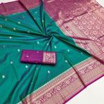Scrupulous Rama Pure Zari Weaving Banarasi Silk Saree With Imaginative Blouse Piece