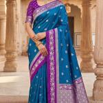 Engaging Blue Pure Zari Weaving Banarasi Silk Saree With Beauteous Blouse Piece
