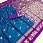 Engaging Blue Pure Zari Weaving Banarasi Silk Saree With Beauteous Blouse Piece
