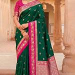 Fairytale Dark Green Pure Zari Weaving Banarasi Silk Saree With Luxuriant Blouse Piece