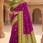 Elision Purple Pure Zari Weaving Banarasi Silk Saree With Lovely Blouse Piece