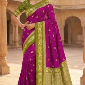 Elision Purple Pure Zari Weaving Banarasi Silk Saree With Lovely Blouse Piece
