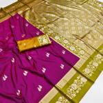 Elision Purple Pure Zari Weaving Banarasi Silk Saree With Lovely Blouse Piece
