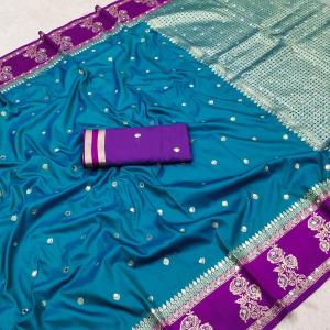 Splendiferous Firozi Pure Banarasi Silk Saree With Refreshing Blouse Piece