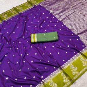 Groovy Purple Pure Banarasi Silk Saree With Quintessential Blouse Piece
