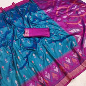 Intricate Blue Pure Zari Weaving Banarasi Silk Saree With Appealing Blouse Piece
