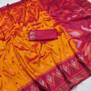 Inspiring Orange Pure Zari Weaving Banarasi Silk Saree With Gleaming Blouse Piece