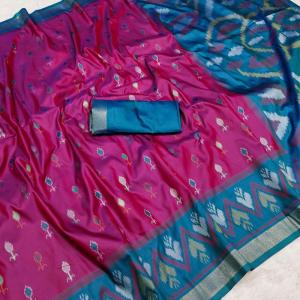 Flattering Purple Pure Zari Weaving Banarasi Silk Saree With Impressive Blouse Piece