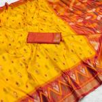 Smart Yellow Pure Zari Weaving Banarasi Silk Saree With Seraphic Blouse Piece
