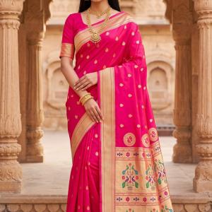Lassitude Dark Pink Paithani Silk Saree With Improbable Blouse Piece