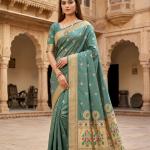 Opulent Grey Paithani Silk Saree With Elegant Blouse Piece