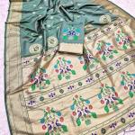 Opulent Grey Paithani Silk Saree With Elegant Blouse Piece