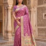Seraphic Lavender Paithani Silk Saree With Woebegone Blouse Piece