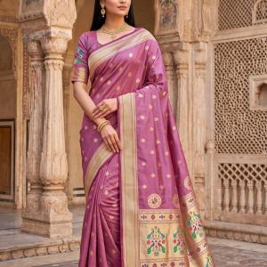 Seraphic Lavender Paithani Silk Saree With Woebegone Blouse Piece
