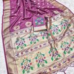Seraphic Lavender Paithani Silk Saree With Woebegone Blouse Piece