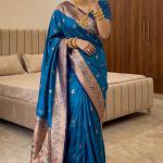 Eloquence Blue Paithani Silk Saree With Traditional Blouse Piece
