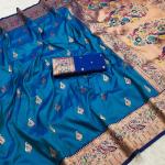 Eloquence Blue Paithani Silk Saree With Traditional Blouse Piece
