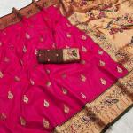 Posh Dark Pink Paithani Silk Saree With Pretty Blouse Piece